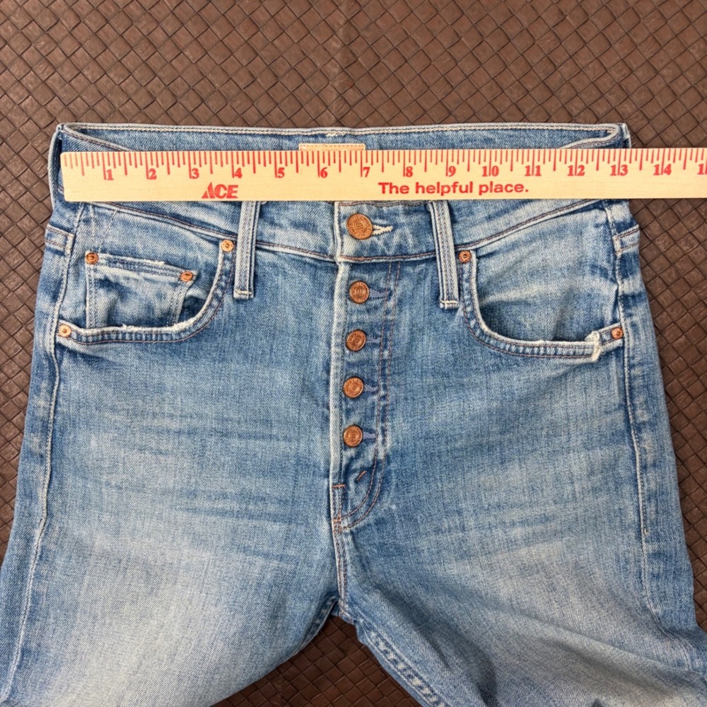 Mother The Pixie Tomcat Crop Jeans Not Cut & Pasted Distressed Blue 25 10194-624 - Picture 5 of 9